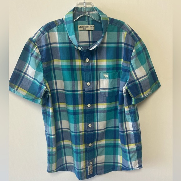 ABERCROMBIE & FITCH BOYS BLUE/YELLOW CHECKED SHORT SLERVE SHIRT - Picture 7 of 7